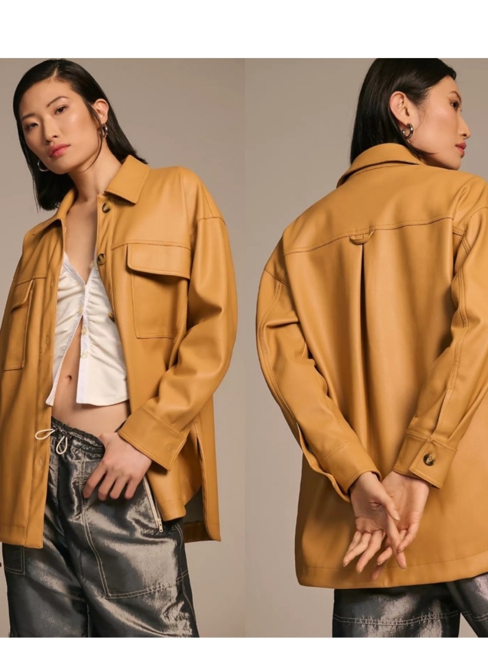 Anthropologie Maeve Tan Faux Leather Shacket